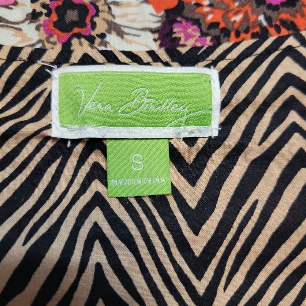 Vera Bradley Rosewood Floral Button Down Cotton Flip Cuff Contrast Top Blouse - Picture 8 of 11